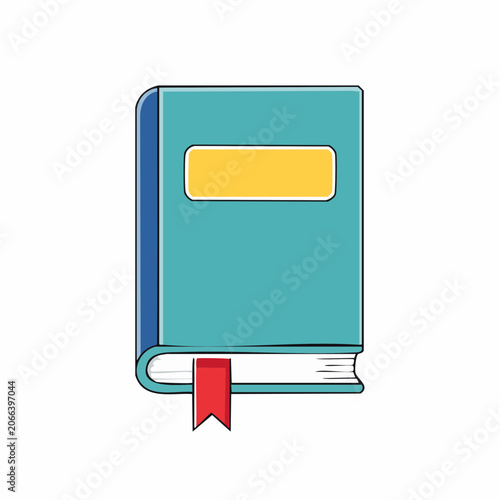 Turquoise Book with Yellow Label and Red Bookmark