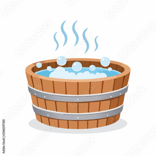 Wooden Hot Tub with Steam and Bubbles