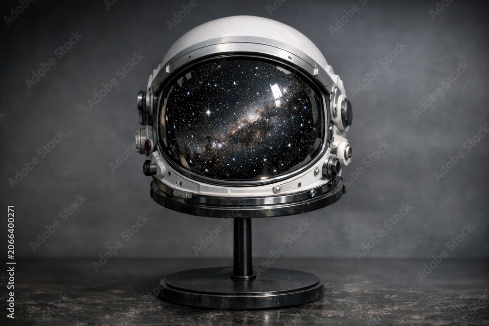 Fototapeta premium An astronaut's helmet with a stunning galaxy background, ideal for space-themed projects