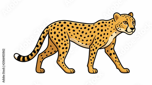 A colorful illustration of a cheetah walking