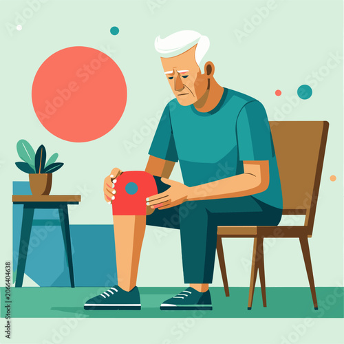 A man sits on a chair holding his knee in pain