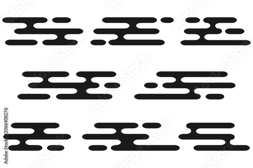 Black cloud shaped elements arranged in three rows against a white background a japanese design clouds cloudscape