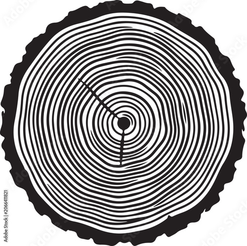 Tree log cross section graphic with markings and growth rings forestry environment woodland material structure crosscut illustration