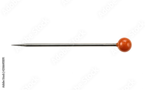 Red spherical bead on thin metal pin isolated isolated on transparent background