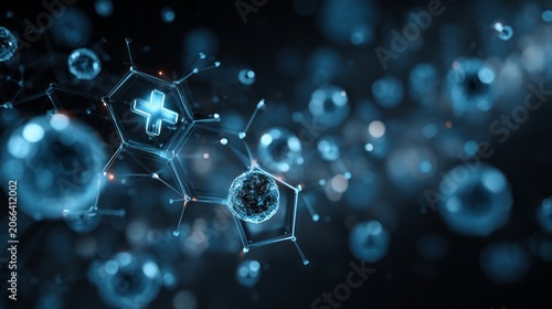 Abstract medical technology background with blue futuristic healthcare interface  innovation medicine concept  digital science network  and 3d render design