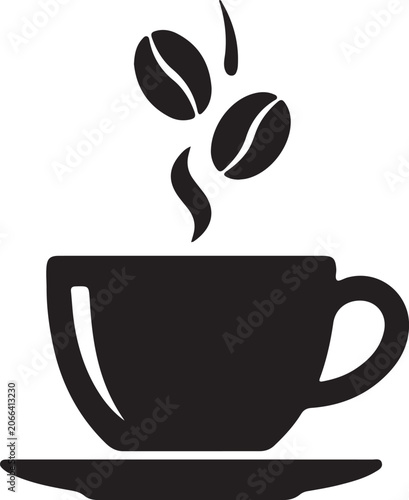 Obraz na plátně Graphic illustration of a coffee cup with two falling roasted beans and steam ca