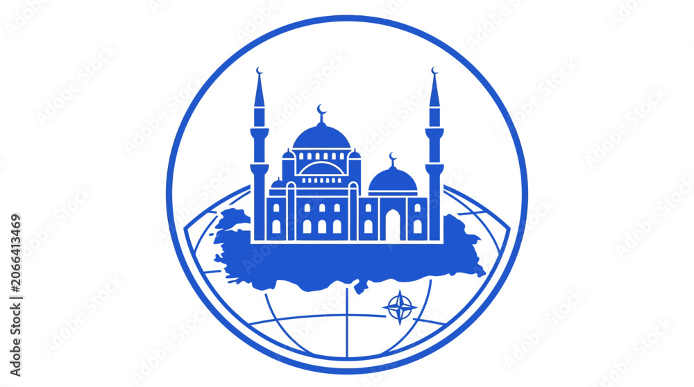 Fototapeta premium Blue circular Blue Mosque Istanbul Turkey landmark logo.