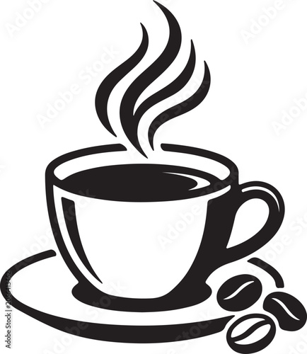 Obraz na plátně Steaming cup of coffee with three roasted beans icon caffeine beverage espresso