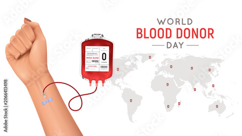 Foto World Blood Donor Day Vector Illustration with Blood Drop, Heart and Lifesaving