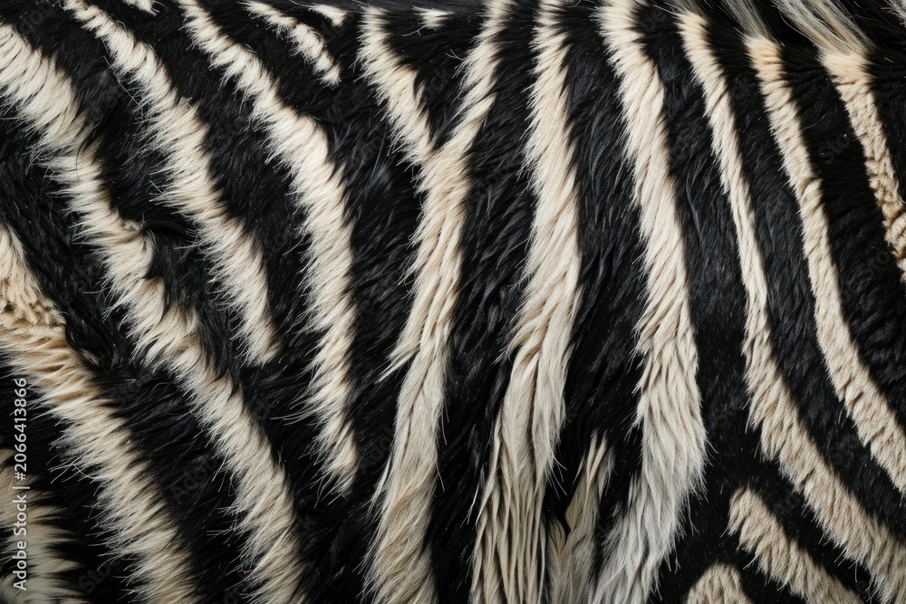 Fototapeta premium Zebra fur showing distinctive black and white stripes for natural texture and pattern