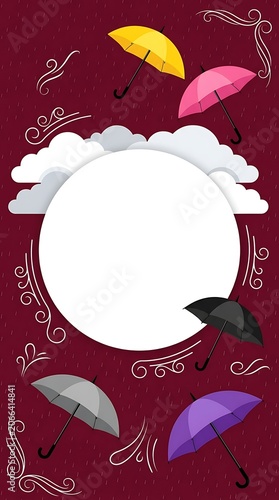 Monsoon Mega Sale Banner Template with Colorful Umbrellas, Rainy Weather Background and Premium Promotional Design