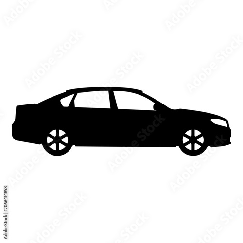 Schilderij op canvas Sedan car silhouette icon, black vehicle profile isolated on white background, m