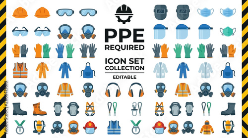 Bilde på lerret Industrial personal protective equipment icons for workplace safety
