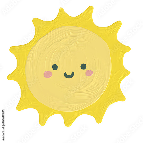 Fotografija Cute hand-drawn yellow sun illustration with a smiling face and rosy cheeks