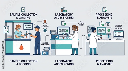Modern Clinical Diagnostics Lab with Sample Management Systems and Streamlined Workflow High-Tech Laboratory Environment