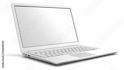 Modern sleek silver laptop with open screen and illuminated keyboard on white background for technology and work
