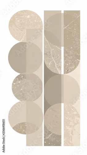 Abstract geometric design with beige circles and vertical lines in neutral tones for modern decor