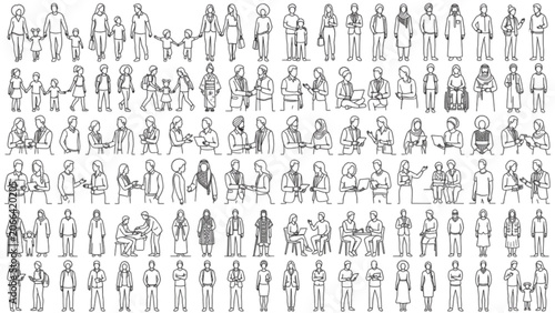 Diverse Human Figures One Line Drawing Collection | Multicultural Architectural Entourage Vector Pack