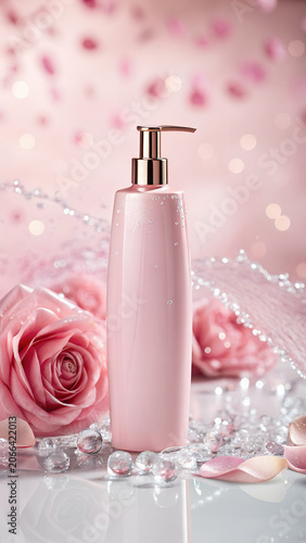 Luxury Shampoo Bottle Emerging from Water Splash with Premium Hair Care