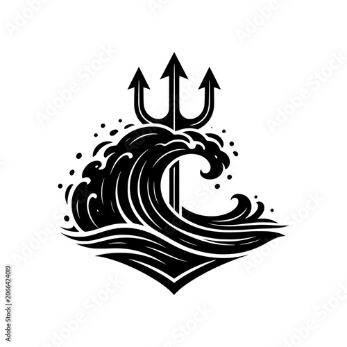 Foto Trident Wave Crest icon blending ocean waves and a trident