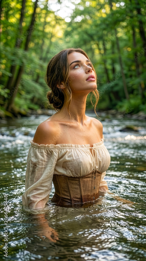 Fototapeta premium beautiful young woman in the river