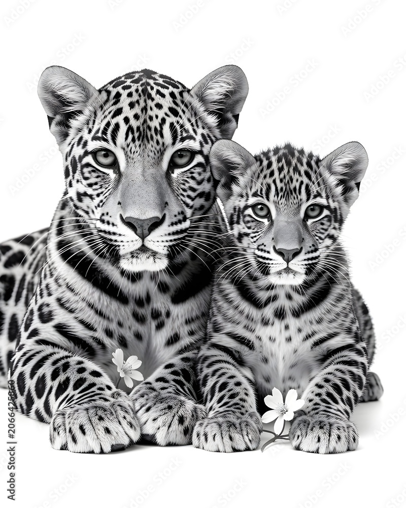 Fototapeta premium white tiger and cub on white background