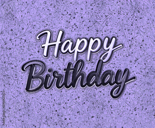 Happy Birthday typography with purple and black color background.