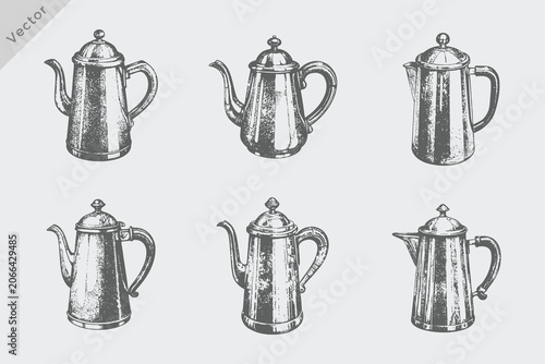 Фотография Coffee Pot in vintage sketch illustration set