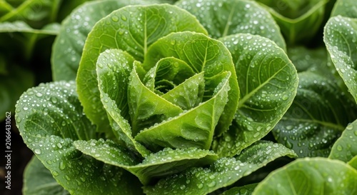 Close-up of a vibrant, dew-kissed butter lettuce head, showcasing its fresh, green leaves and natural growth.