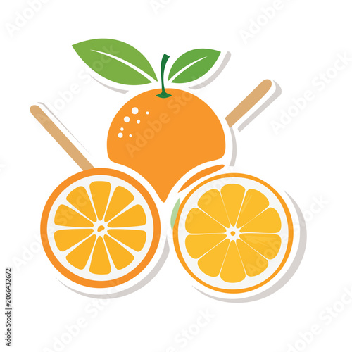 Flat design illustration of orange and slices with leaf