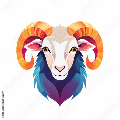 Stylized Ram Head with Colorful Horns and Mane