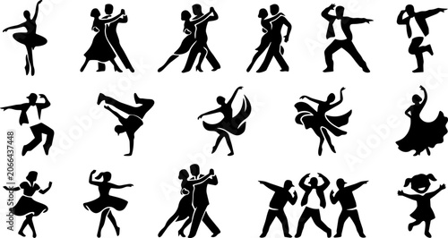 Bild auf Leinwand Dance Figure Silhouette Icon Set