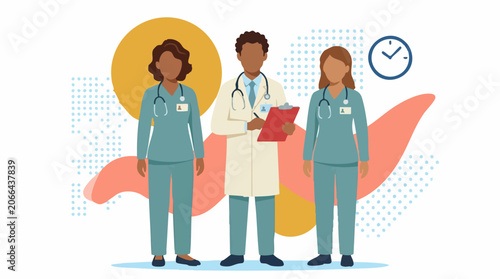 Quadro su tela Diverse healthcare team: doctor and nurses with medical tools