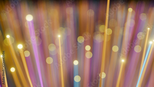 Colorful fiber optic light trails with bokeh effect (3D Rendering)