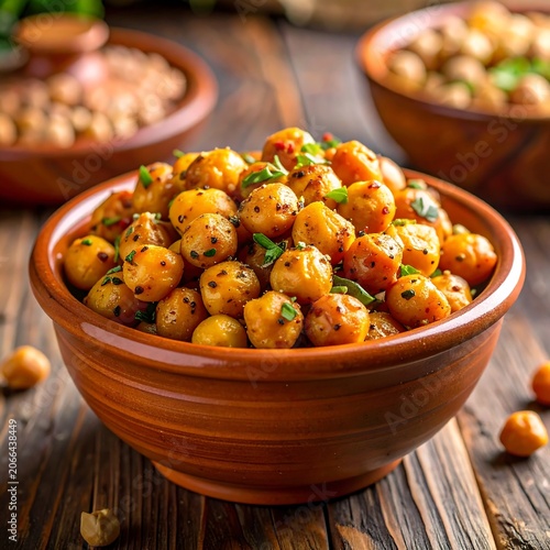 Healthy roasted chickpeas in bowl appetizer ingredient