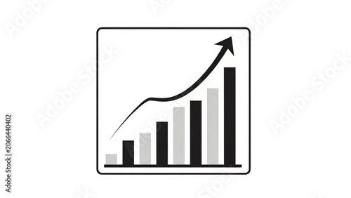 Financial Growth Bar Chart with Upward Arrow in a Square Frame on Isolated White Background