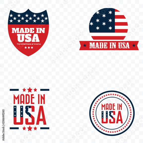 Made in USA patriotic labels and badges, American flag designs