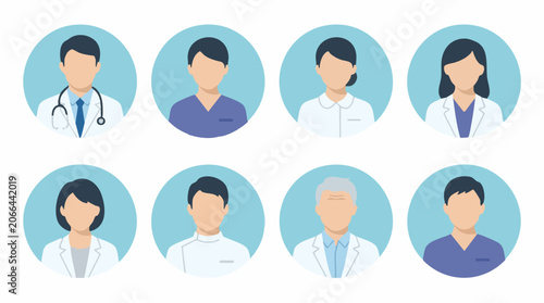 Foto Diverse healthcare team avatars: doctors, nurses, and medical staff icons