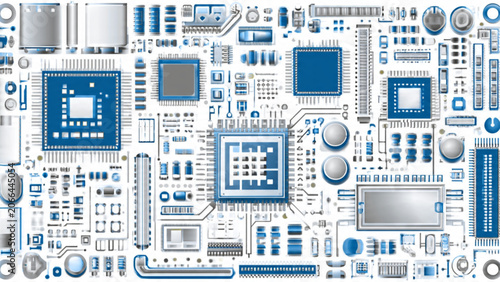 blue and white abstract digital circuit microchip technology background for electronics design