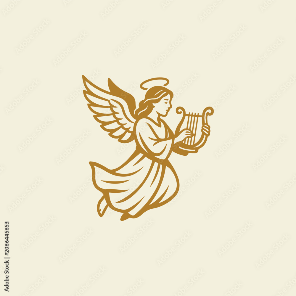 Obraz premium Religious Angel Playing Music Logo