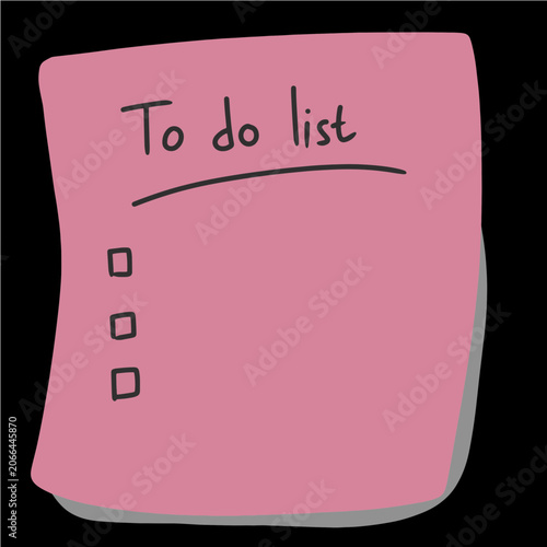Pink sticky notes with to do list text and shadow ilustration
