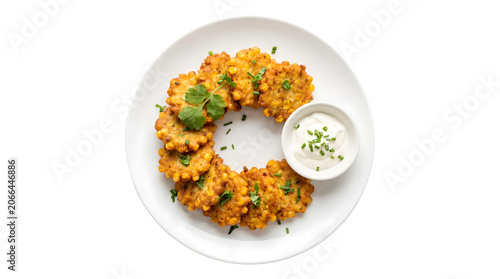 Corn Fritter Wreath Arrangement Isolated, Transparent, PNG, Suitable for Food Blog and Restaurant Advertising