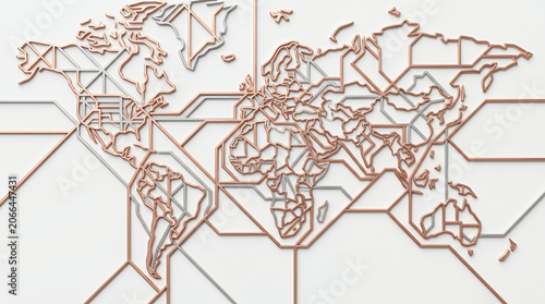 Abstract Geometric World Map with Copper Lines for Global Logistics and International Trade Routes Concept