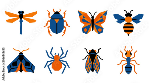 Insects and bugs colorful illustrations set.