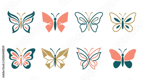 Colorful Butterfly Illustrations in Various Poses.