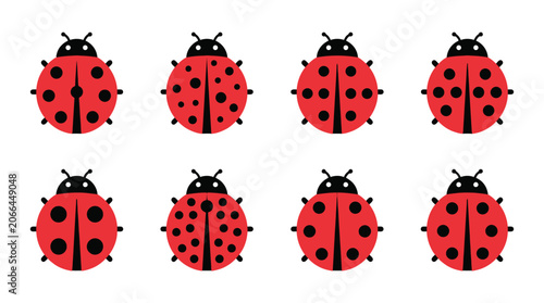 Seven red ladybugs with black spots 1.
