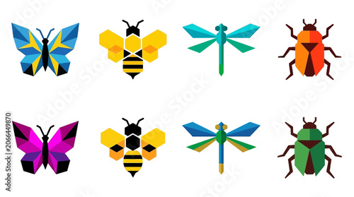 Colorful Insects Butterflies Bees Dragonflies.