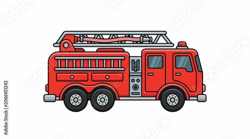 A bright red firetruck with a silver ladder on top, isolated on a white background