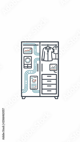 Illustration of a refrigerator with internal components.