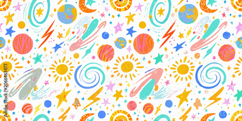 Fotografija Cosmic Doodle Pattern With Planets Stars And Celestial Bodies